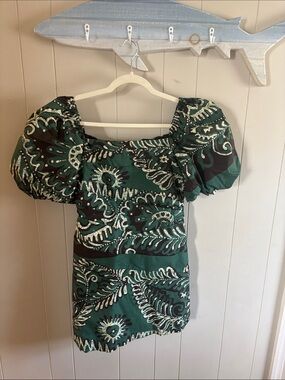 Sea New York Emerald Green and Black Puff Sleeve Mini Dress
